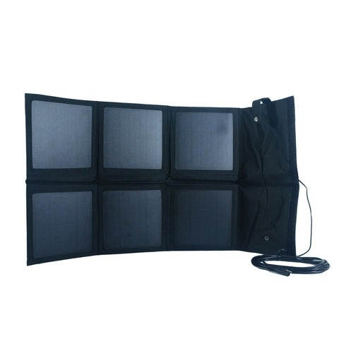 Nature Power 18 Watt Foldable Solar Panel unfolded with connector accessory
