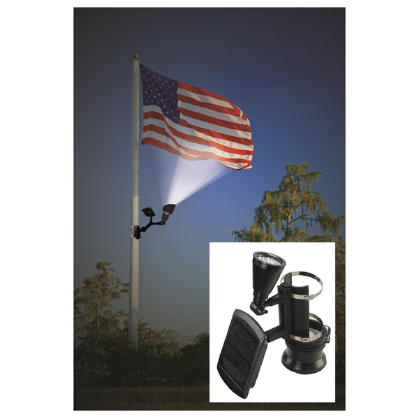 Nature Power 4-LED Solar Flag Pole Light with a Flag Illuminated by it