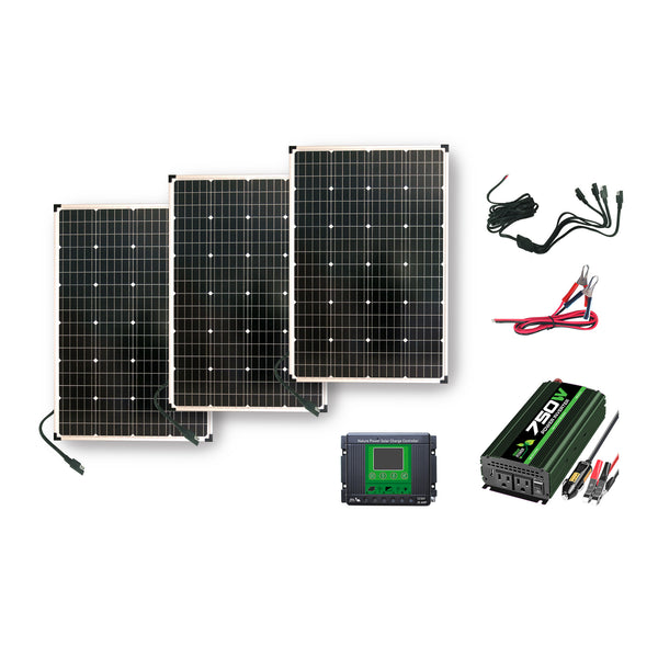 Nature Power Solar Power Kit - 330W of Solar, 750W Power Inverter and 30Amp Charge Controller