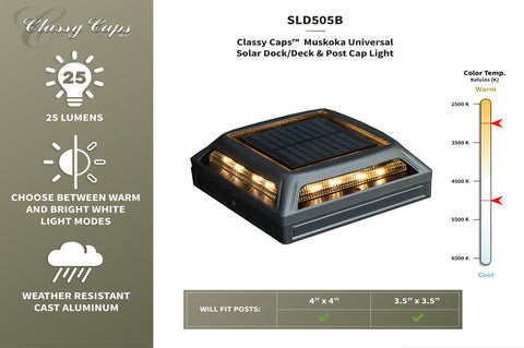 Muskoka solar deck post and dock solar lights by Classy Caps Features