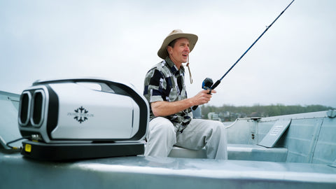 Zero Breeze Mark 2 Portable Air Conditioner man using while fishing