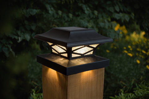 classy-caps-kingsbridge-dual-lighted-solar-post-cap-lights-black-installed-with-adapter