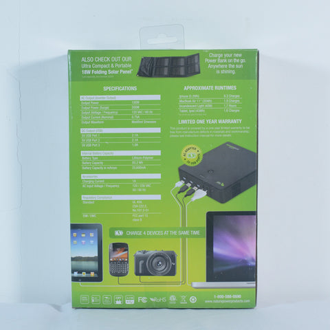 Nature Power - Power Bank Elite 25 Portable Battery Charger back of packaging with specifications