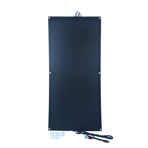 Nature Power 100-Watt Semi Flex Monocrystalline Solar Panel front with accessories