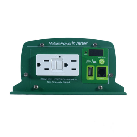 Nature Power 12V, 1000W Modified Sine Wave Inverter 2 AC power outlets and a USB port