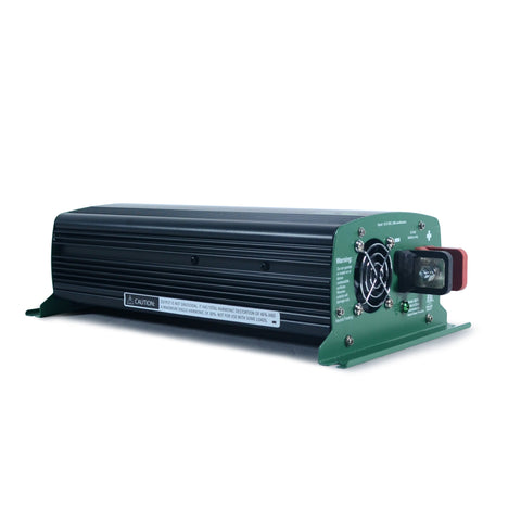 Nature Power 12V, 1000W Modified Sine Wave Inverter angled side view back fan and DC battery connector
