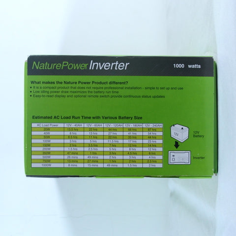 Nature Power 12V, 1000W Modified Sine Wave Inverter packaging specs