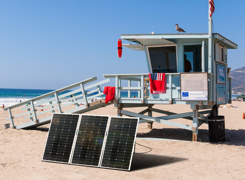 Nature Power Solar Power Kit 330 Watts - Solar Panels installed on a country house powering a Lifeguard Cabana at the beach