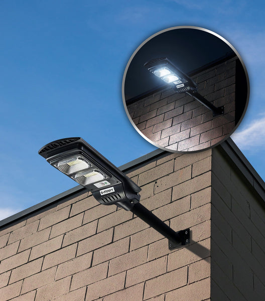 Classy Caps Solar Security Street Light installed on a wall